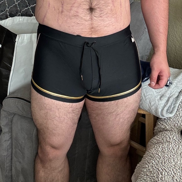 Andrew Christian Black and Gold Swim Trunks Sleek Design - Picture 2 of 5